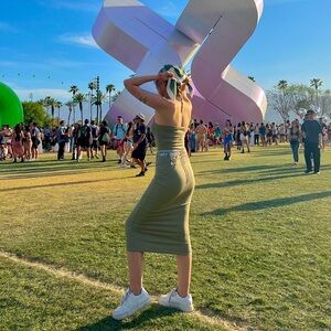 Zara Olive Green Bodycon Midi Dress